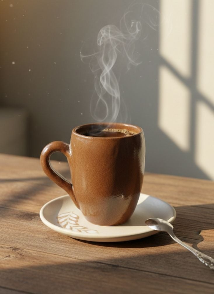 Premium 2 Pc Rustic Brown Ceramic Coffee Mug Set with Handle – Handmade Tea Cups - Image 2